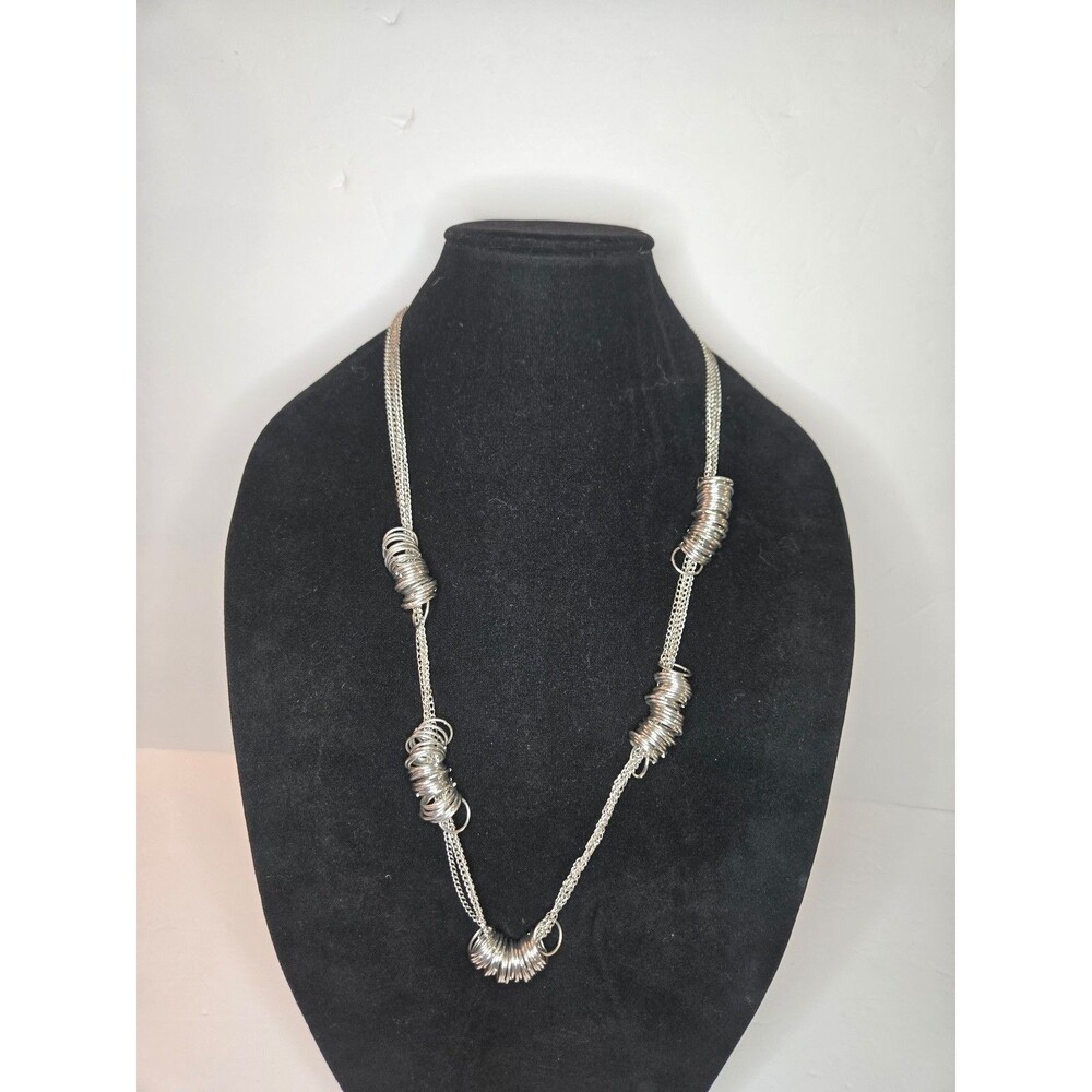 Silver Tone Necklace with Circular Rings Adjustable Length